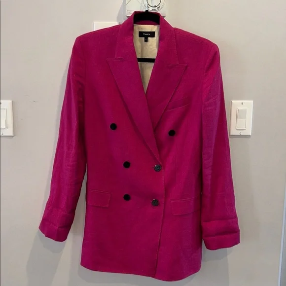 Theory Double Tailor Blazer Jacket in Pop Fuschia - Picture 10 of 14